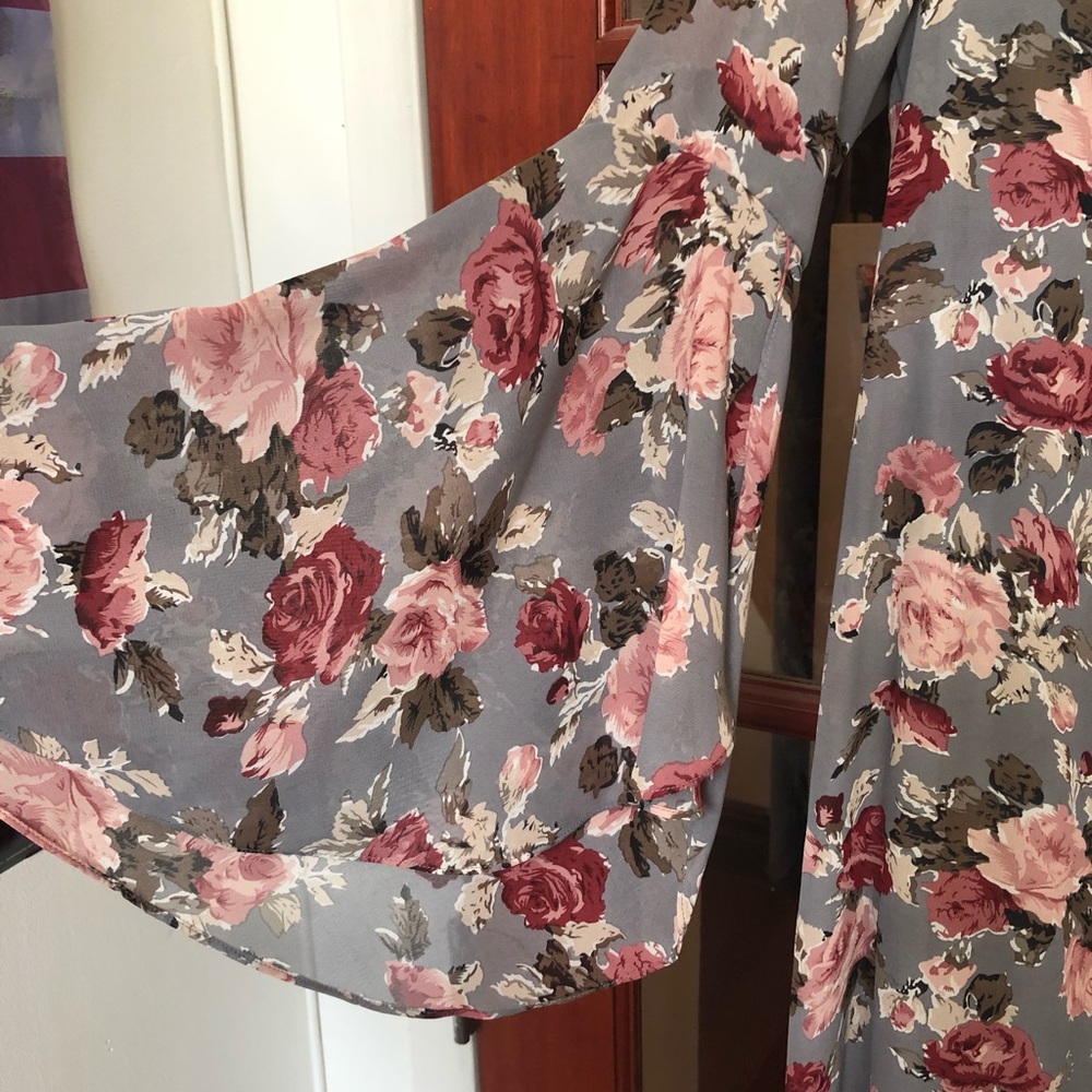 Flowy Floral Dress With Bell Sleeves